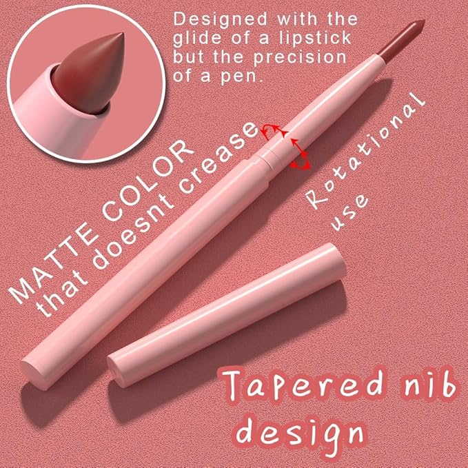 Kaely Matte Velvet Lip Liner Pencils Retractable for Shaping & Sculpting Lips, Coffee Lip Pencils for Women Long Lasting Waterproof Rich Lip Colors Liner Crayon Lipstick delineador de labios 10