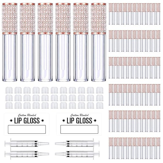 AMORIX 72 Pack 5ml Lip Gloss Tubes with Wand 5ml Empty Rhinestone Lip Gloss Containers Cute Lipgloss Bottles Lip Gloss Supplies Kit + Labels for DIY Lip Gloss Base
