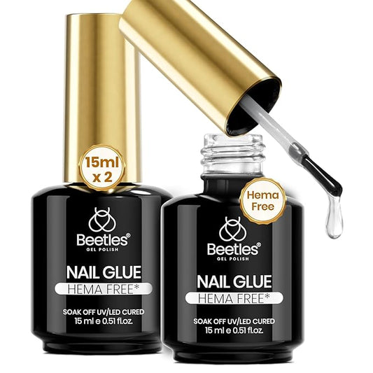 Beetles 2Pcs 15ml HEMA-Free Nail Glue Gel for Acrylic Nail Tips & Clear Press On Nails, Super Strong U V Nail Glue for Nail Extensions, DIY Long Lasting Nail Gel Kit