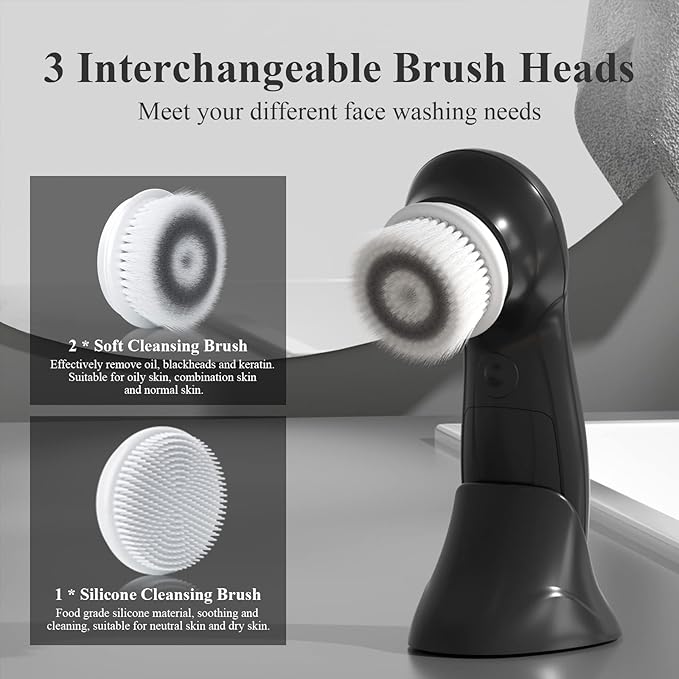 TOUCHBeauty Facial Cleansing Brush for Men Face Scrubber with Advanced PBT Bristles Spin Brush & Stand, Facial Cleansing System Designed for Men | Dual Speed, Waterproof, Battery Powered TB-0759M