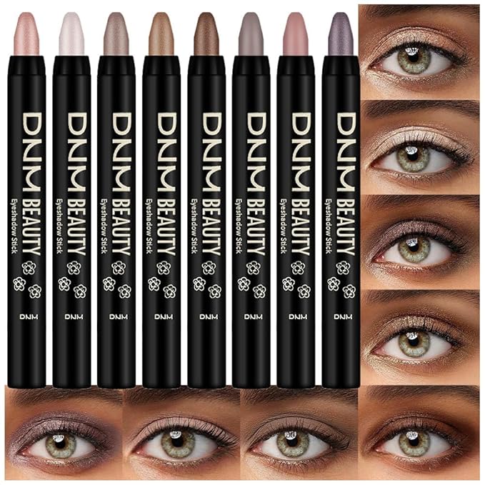 Kaely 8Pcs Cream Eyeshadow Stick Set, Champagne Pearl Taupe Bronze Cocoa Stone Putty Smoky Amethyst, Matte Shimmer Eyeliner Pencil Eye Shadow Sticks Palette Makeup for Older Women, Cruelty-Free 03