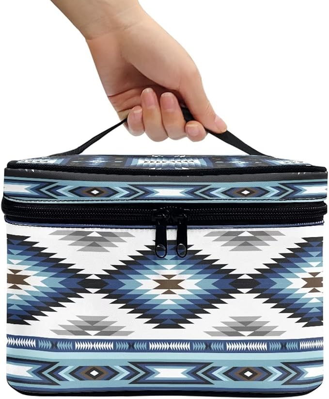 Western Makeup Bags for Woment Tribal Ethnic Tribal Aztec Navajo Portable Cosmetic Travel Bags with Zipper and Carry Handle Large Capacity Toiletry Case Organizer Storage Pouch