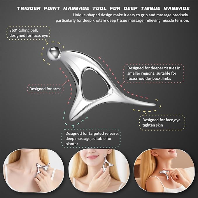 Stainless Steel Gua Sha Muscle Scraper Tool, 4 in 1 Guasha Tool for Full Body, Metal Myofascial Release Tool, Scraping Tool Physical Therapy Equipment, Deep Tissue Muscle Massager Fascia Scraper