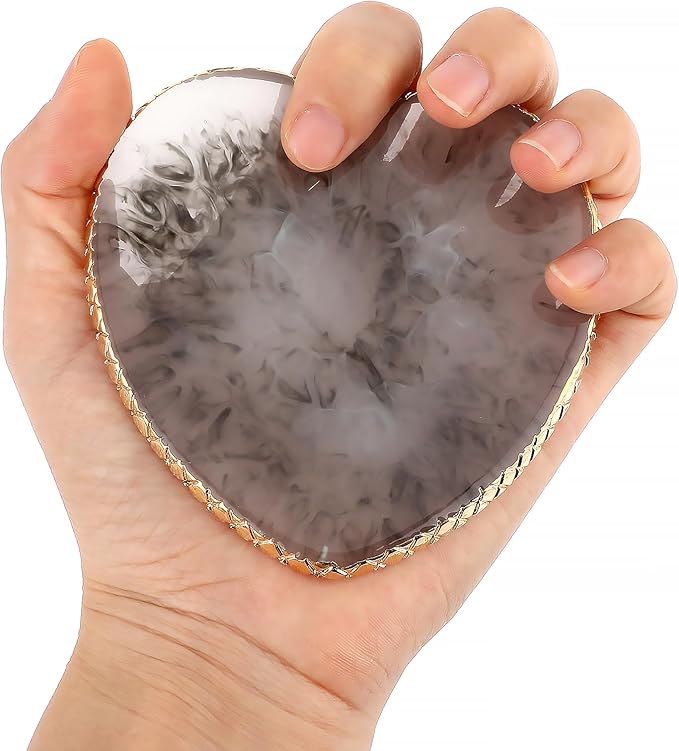 Sibba Resin Nail Art Palette Nail Mixing Palette Polish Color Mixing Plate Golden Edge Nail Holder Display Board Heart Shape Cosmetic Mixing Tools