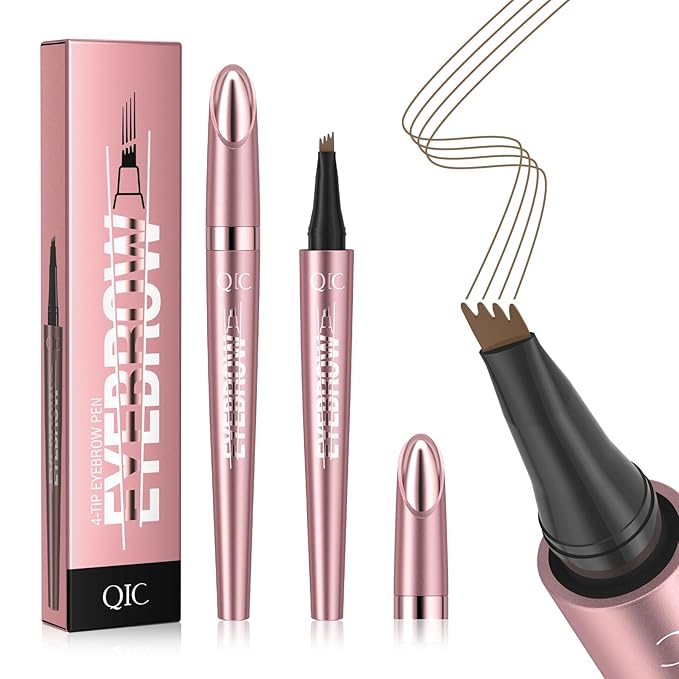 QIC Microblading Eyebrow Pen,Eyebrow Pencils for Women with 4-Fork-Tip, Waterproof Eye Brow Pencil Natural Hair-Like And Long-Lasting (Light Brown)