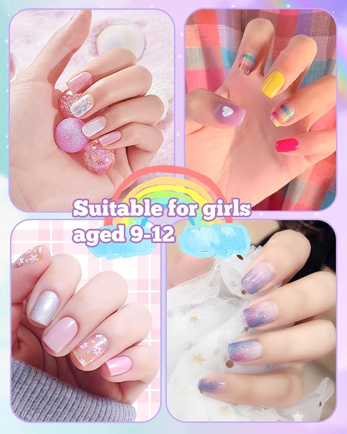 krofaue Kids Nail Tips with Handle - 240Pcs Soft Gel Press on Nails for Girls & Children for Easy DIY Nail Tips Art, 12 Sizes Fingernail Decoration