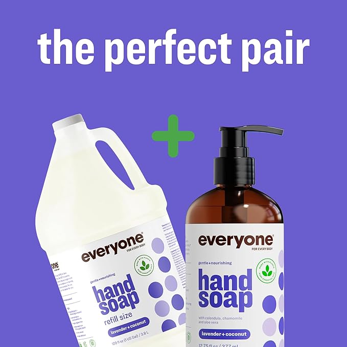 Everyone Liquid Hand Soap, 32 Ounce (Pack of 2), Lavender and Coconut, Plant-Based Cleanser with Pure Essential Oils