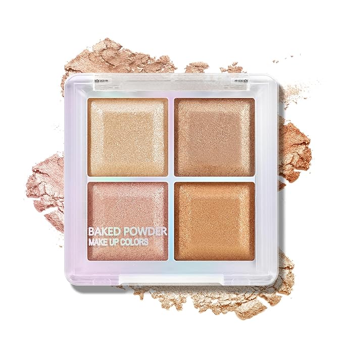 Boobeen Blush and Highlighter Palette- 4-color Metallic Shimmer Shadow Powder, Illuminator Makeup Set for Shading, Highlighting & Defining the Face