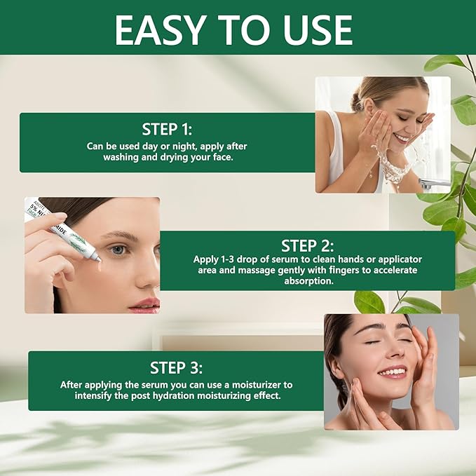 Travel Skincare 5% Niacinamide Serum with 4% Tea Tree Extracts | 1% Ceramide Complex | Deep Hydration | Regulates Sebum | Soothes Skin (3 Pack 0.507 fl.oz | 15ml)