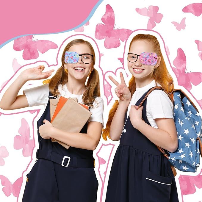 Newcotte 12 Pcs Eye Patch for Kids Girls Boys Reusable Eye Patch for Glasses over the Lens Colorful Eye Patch Toddler Eye Patch Adorable Kids Eye Patches Assorted Eye Patch Cover (Butterfly)