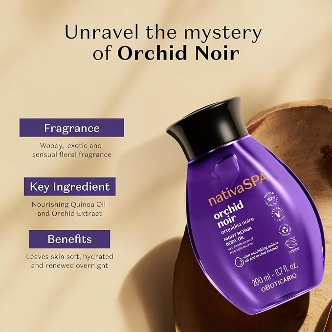 Nativa SPA by O Boticário, Orchid Noir Body Oil, Scented Moisturizer, Enriched with Purified Quinoa Drops to Boost Hydration, 6.8 Ounce (200ml)