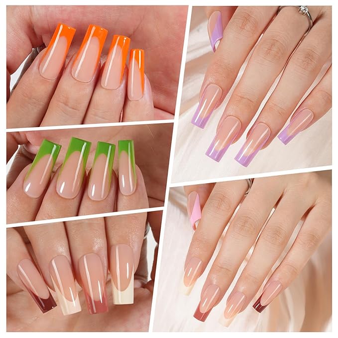 300Pcs French Gel Nail Tips, Vansiho Long Square Nail Tips, Pre-French Tips Press on Nails, Acrylic Fake Nails for Nail Art DIY 15 Sizes