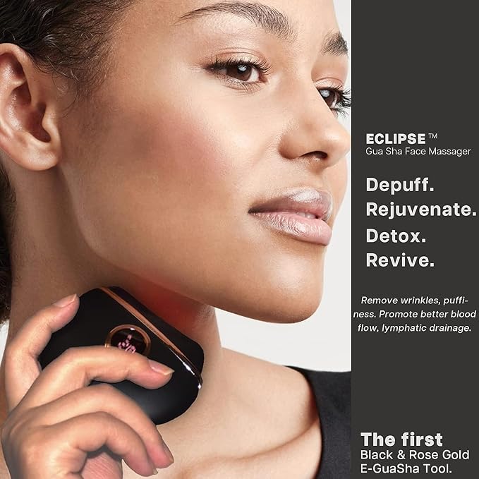 VRAIKO Eclipse Gua Sha Facial Tools, Electric Face Massager with 3-Level Heat & Vibration & 1000mAh Battery, Neck & Face Lift, Wrinkle and Puffiness Reduction