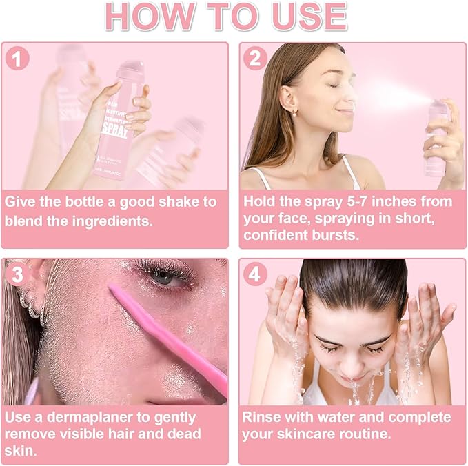1PC Hair Identifier Spray for Face Shaving Dermaplaning Tool Skin Body for Women with 4 Face Razor for Skin Shaver Hair Removal Kit Suitable for all Skin Types