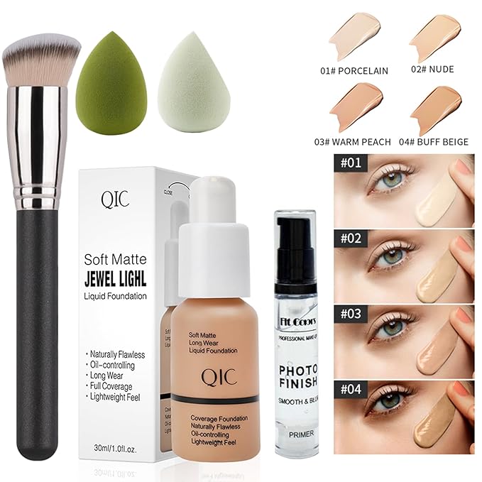 All In One Makeup Kit Full Kit, 3 Pcs Cream Contour Sticks,12 Colors Eyeshadow Palette,Full Coverage Foundation, 6 Colors Lipstick Set, Waterproof Eyeliner and Mascara(103# Warm Peach)