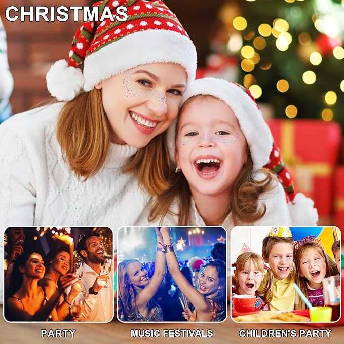 10 pcs Holographic Multichrome Glitter Freckles Face Tattoo, Waterproof Sparkle Face Glitter Speckles Patches for Women, Glitter Temporary Tattoo for Rave (10PCSA Holographic Multicolor)