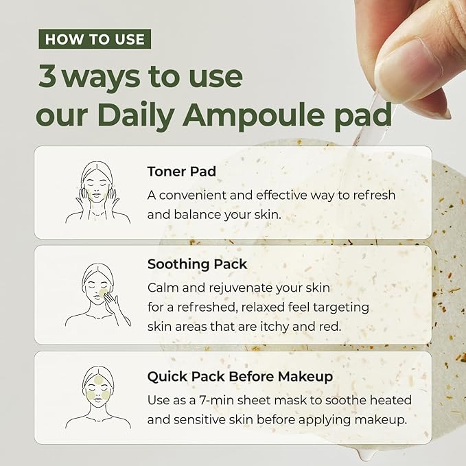 Daily Ampoule Pad – Centella Asiatica Infused Toner Sheets with Antioxidant Deep Nourishing Plant Extracts and Separate Ampoule Pouch for Skin Radiance – (100 Pads)