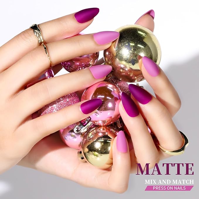 Teenitor Press on Nails,Short Almond Press on Nails, Matte Acrylic Fake Nails with Nail Glue, 24 Colors