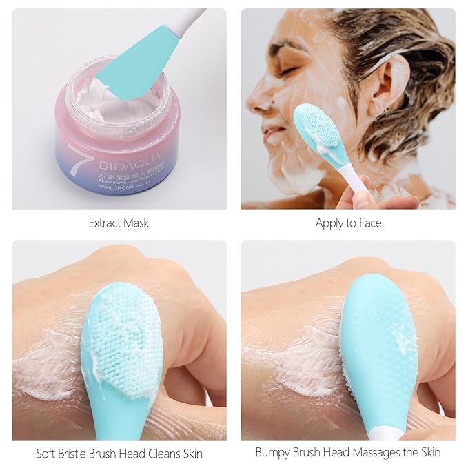 10 Pack Silicone Face Mask Applicator, 2 in 1 Double-Sided Facial Scrubber Brush Tool, Double-Head Manual Cleansing Brush for Deep Gentle Exfoliating