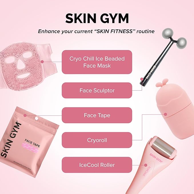 SKIN GYM CryoGel Pink Roller, Cooling Facial Tool for Puffiness and Skin Firming