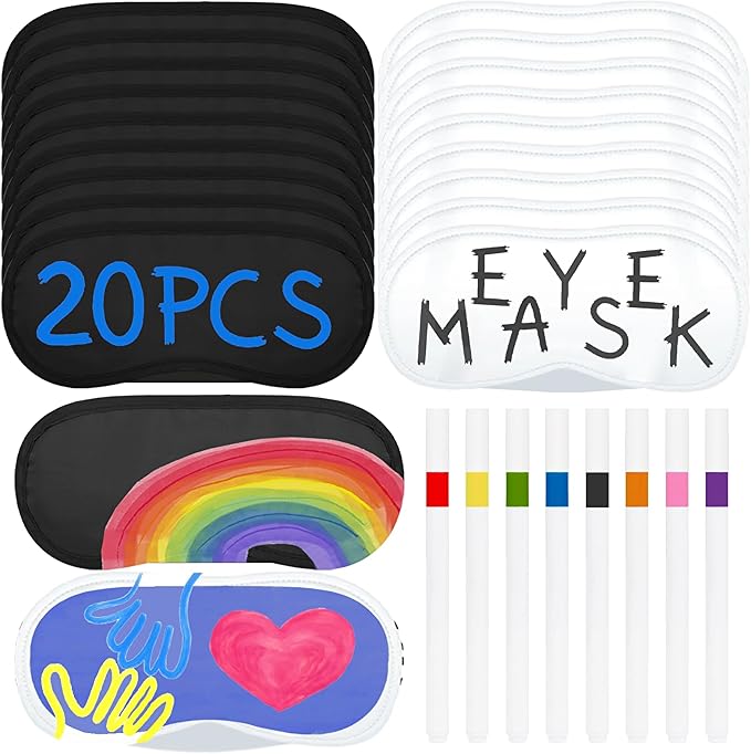 20 PCS Eye Mask Sleepover Party Supplies Slumber Party Favors for Girls Pajama Party Decorations Sleep Soft Shade Blindfold Eye Covering Color The Bulk Game Stuff(White & Black)