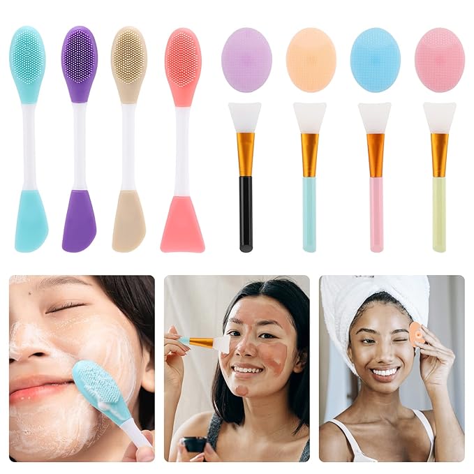 Silicone Facial Mask Applicator - 4 Pcs Face Scrubber, 2 in 1 Face Mask Brush, Lip Exfoliator - Skin Care Tools Set