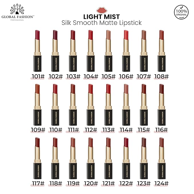 Global Fashion Silk Smooth Matte Lipstick – Long-Lasting, Luxurious Color, Rich Hydration, Lightweight Formula, Lightweight Matte Lip Color for Women, Available in Multiple Shades (104, 0.12 oz)
