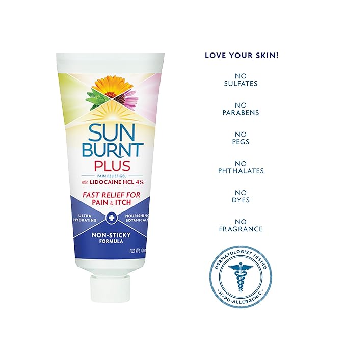 Sunburnt Plus After-Sun Gel with Lidocaine, 4 Ounce