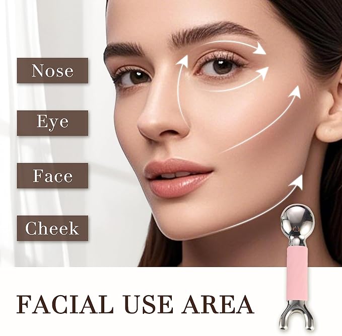 Ice Globes for Face & Eyes, Stainless Steel Facial Cryo Stick with Silicone Grip, Dual - Head for Face & Eyes, Reduces Puffiness & Wrinkles