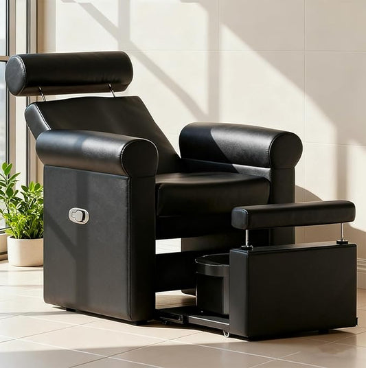 VARONXE Icoget Professional Pedicure Chair No Plumbing for Nail Tech, Reclining SPA Pedicure Station w/Adjustable Footrest & Headrest, Retractable Base Unite for Small Space, Black