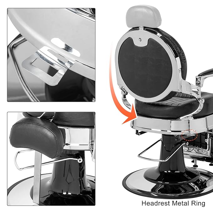 Winado Heavy Duty Vintage Recline Barber Chair Hydraulic with Headrest, Supports up to 550lbs & 360°Rotatable, Professional Salon Beauty Spa Shampoo Equipment (Thickened Cushion)