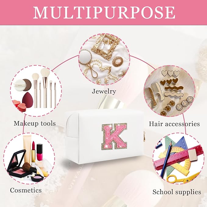 Initial letter patch makeup bag,