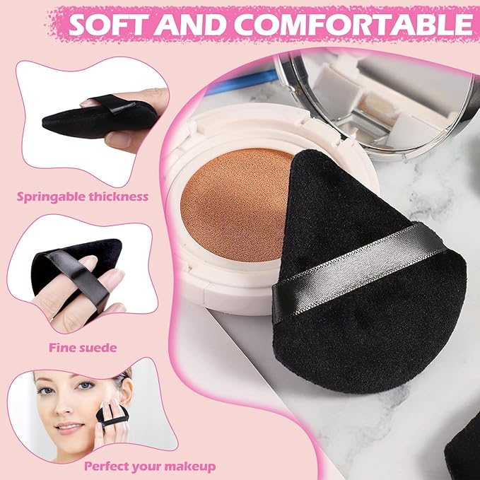 60 Pieces Powder Puff Face Triangle Powder Puff Soft Velour Makeup Puff Velour Puffs for Face Wet and Dry Cosmetic Foundation,Body Powder Blender Loose Mineral Powder Makeup Tool(Black,60 Pcs)