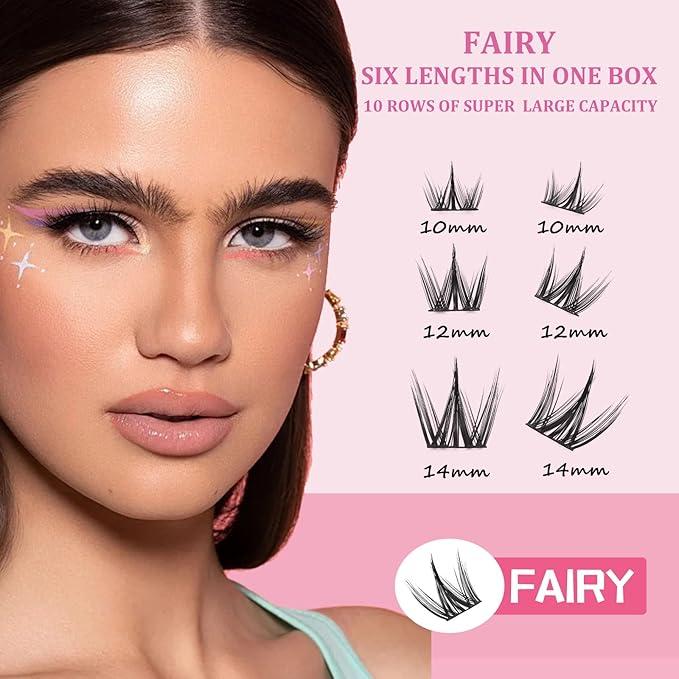 Fairy Lash Clusters Manga Individual Lashes C Curl Wispy Eyelash Clusters WideSpan Eyelash Extension Kit with Lash Bond and Seal Wet-Look Spiky Cluster Lashes (Cutey 240PCS)