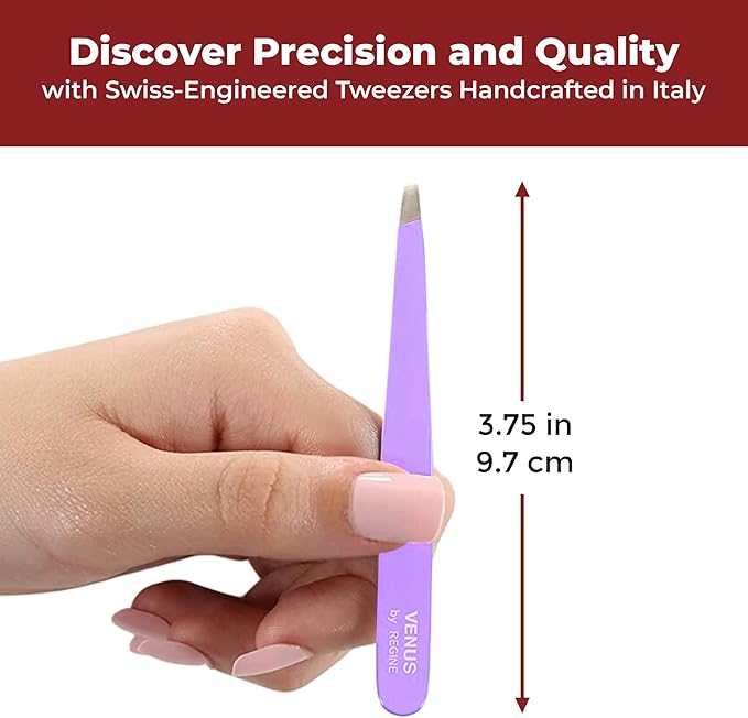 Venus by Regine Slant Tweezers - Handmade Precision Tool for Women & Men, 25-Degree Angle for Shaping Eyebrows & Grooming Facial Contours, Suitable for Eyebrow & Facial Hair Removal (Lavender)