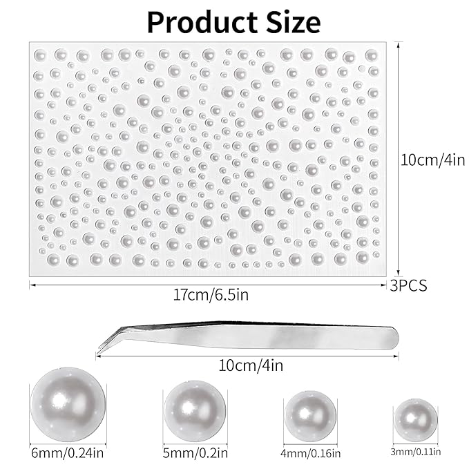 975Pcs Face Gems Hair Gems, Self-Adhesive Face Jewels Eye Jewels Rhinestones 3/4/5/6 mm DIY Face Gems Stick on, Hair Body Rhinestones Gems Crystals Pearls for Face Makeup, Crafts (Pearl_White)