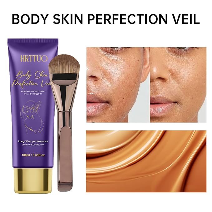 Body Coverage Perfector with Brush - Waterproof Leg & Body Makeup for Skin Imperfections & Uneven Tone, Transfer-Resistant Natural Finish Concealer, Flawless Looking Legs (Golden Radiance)
