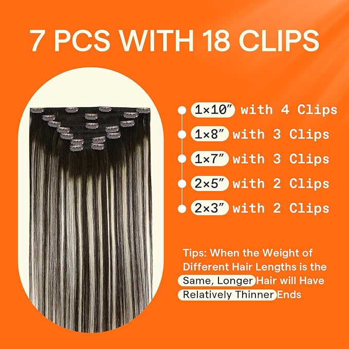 Full Shine Clip in Extensions Real Human Hair Dark Brown Ombre Invisible Clip in Hair Extensions Human Hair 20 Inch Dark Brown Balayage Blonde Remy Hair Extensions 7 Pcs 120 G