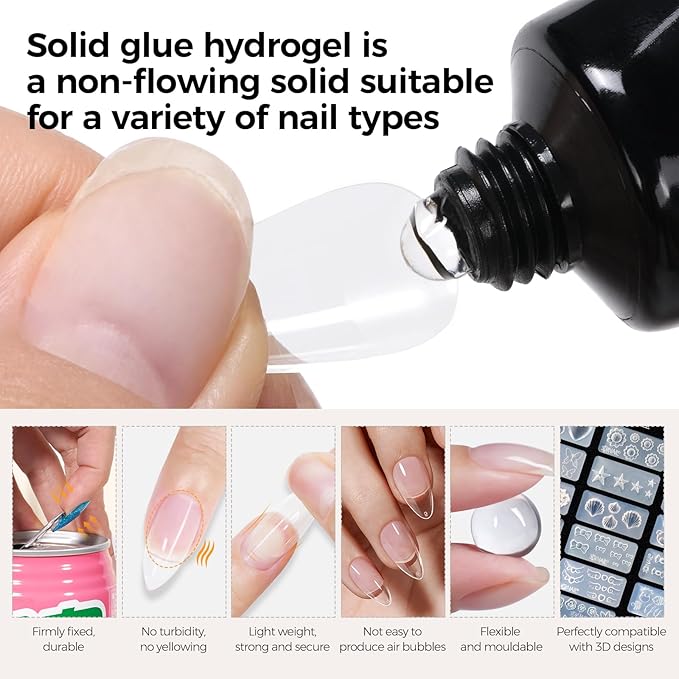 TOMICCA Super Strong Nail Glue for Press On Nails, Nail Tips - Long Lasting Glue On Nails Clear Adhesive, 3D Gel Nail Glue Art Design, UV Lamp Cured, 15ml DIY Home Salon Use