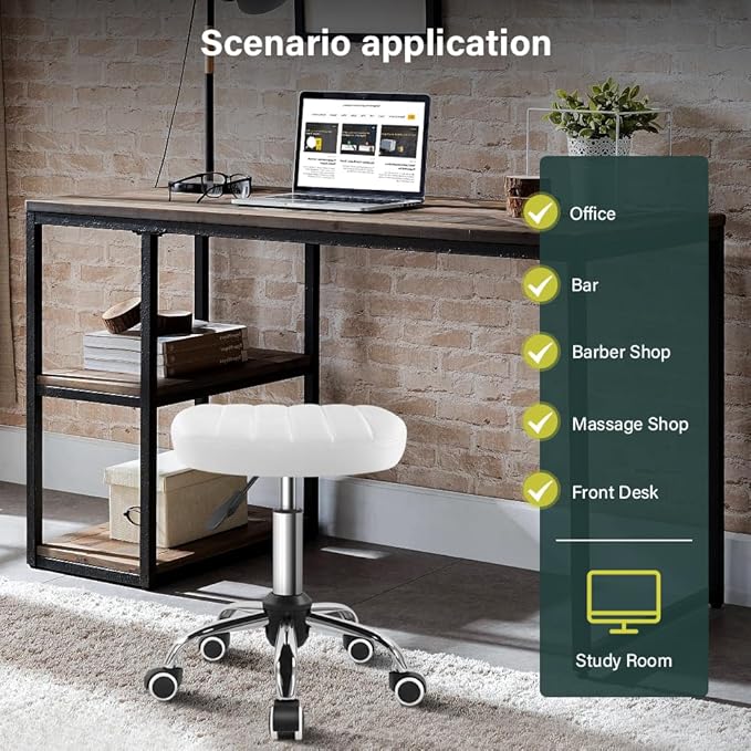 White Minimalist Square Swivel Stool with Wheel for Work SPA Shop Massage Height-Adjustable and Cost-Effective Rolling Stool Chair