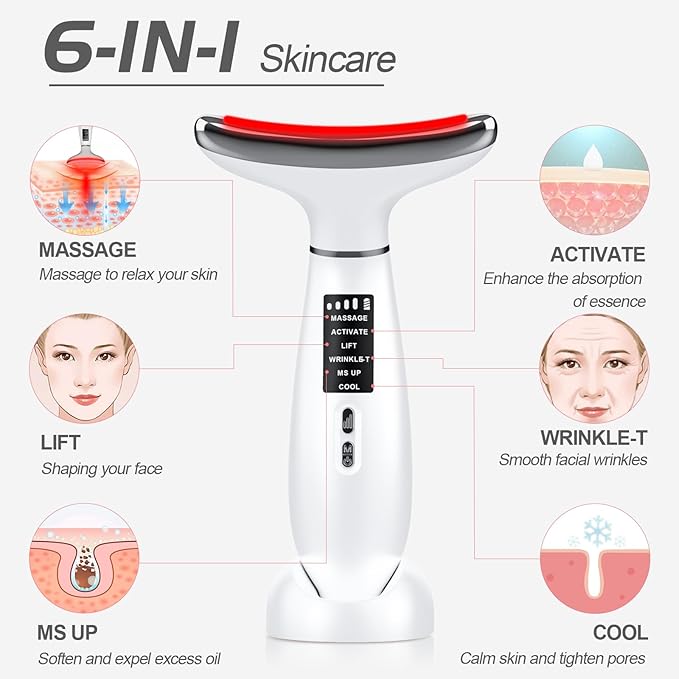 Red Light Therapy for face,Facial Massager,Skin Care Tool,for Anti-Aging, at Home,Lifting and Tightening Sagging Skin (Pearl White)