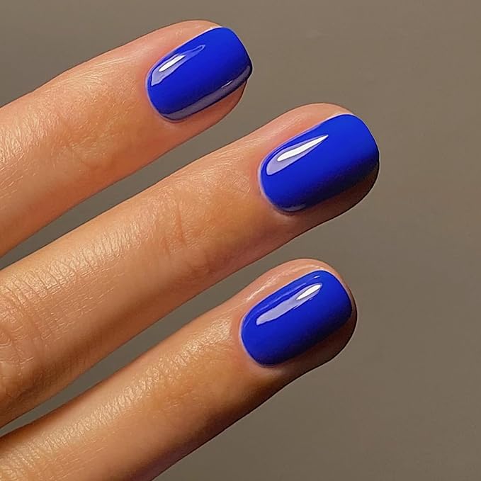 Royal Blue Press-on Nails, 48pcs - Short Square, Natural Handmade Hot Glue on, Stick-on, Gel, Acrylic False Nails for Women with Thick Petite Size