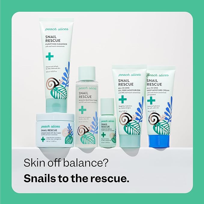 Peach Slices - Snail Rescue All-in-One Deep Moisture Cream (2.82 oz) - Snail Mucin - Intensive Hydration, Soft Skin - Squalane, Hyaluronic Acid & Cica - Vegan, Cruelty Free, Korean Skin Care & Beauty
