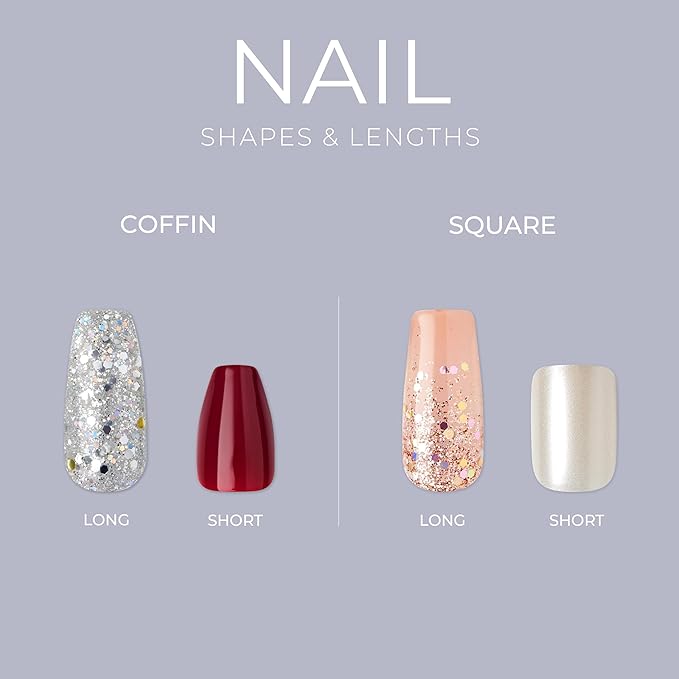 KISS Gel Fantasy Ready-To-Wear Fake Nails, Short, Square - After Last Night, Smudge Proof, Waterproof, No Dry Time, Durable, Flexible, DIY Manicure, Salon Quality, Long Lasting | 28 Count