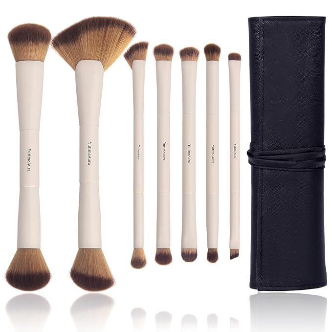 Makeup Brushes, Dual End Makeup Brush Set 7 Pcs, Foundation Contour Powder Concealer Eye Shadows Blush Make Up Brushes, Travel Gift Set, Cruelty-Free