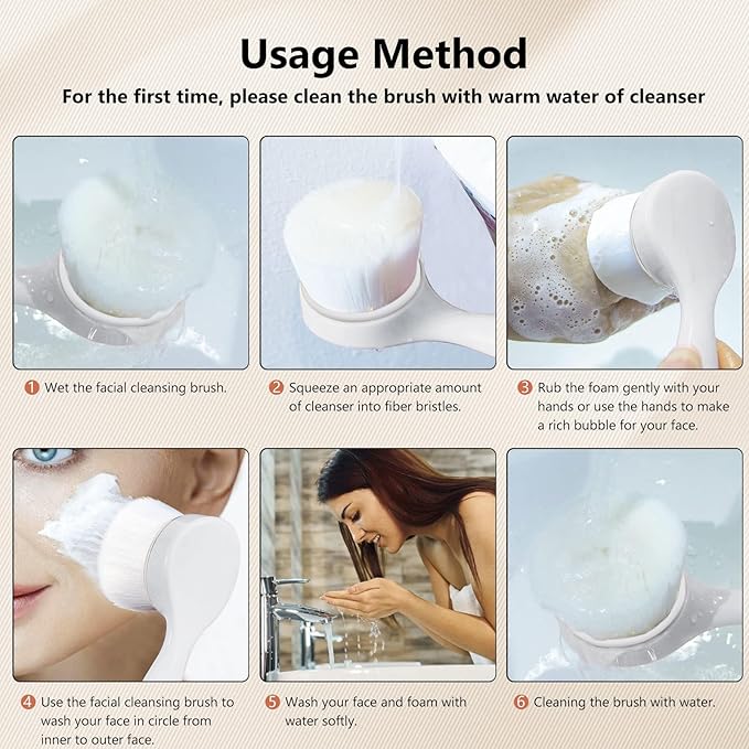 2 Pack Soft Bristle Facial Cleansing Brush for Deep Pore Cleaning, Face Exfoliating Scrub Brush for Face Cleansing Skincare Massaging (White)