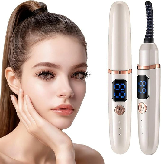 Women's Electric Heated Eyelash Curler Three Temperature Settings 24-Hour Long-Lasting Curl Rechargeable Eyelash Curler Compact Design Makeup Tool (White)