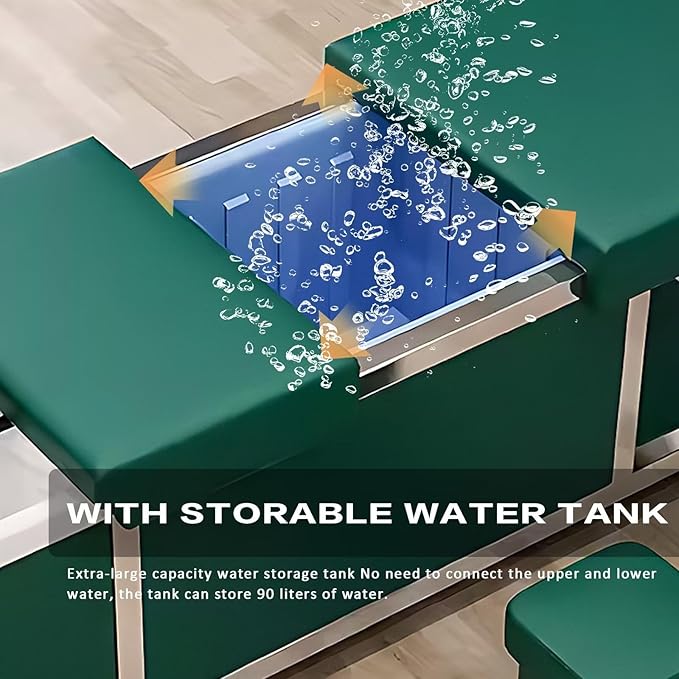 HHEvergreenEnsem Massage Shampoo Bed with Sink & Head Spa Equipment, No Plumbing Head SPA Bed Includes 24 gal Large Water Tank, Storage Space (with Stool, Green)