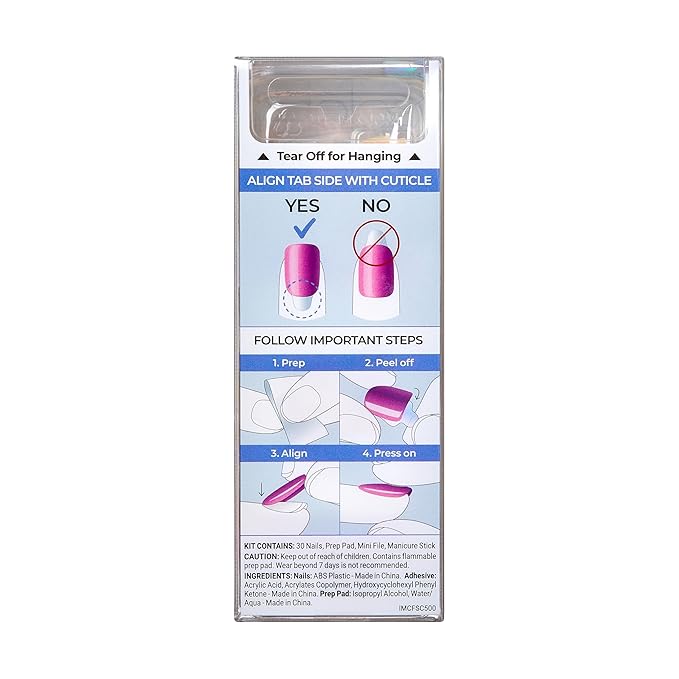 KISS imPRESS No Glue Mani Press On Nails, Color FX, 'Fly Up', Silver, Short Size, Oval Shape, Includes 30 Nails, Prep Pad, Instructions Sheet, 1 Manicure Stick, 1 Mini File