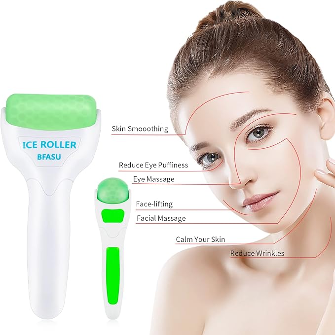 Ice Roller, Face Roller 2 PCS, Massage Tools with Mini Roller for Eye, Face and Body, Relax and Alleviate Puffiness Fine Lines Minor Pain (Green)